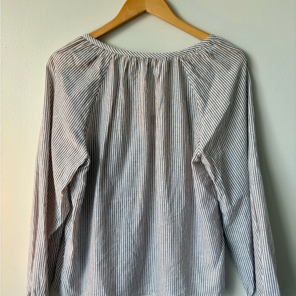 Banana Republic Cream and Navy Pinstripe Long-Sleeve Blouse - Picture 2 of 10